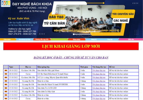Lịch khai giảng các lớp mới